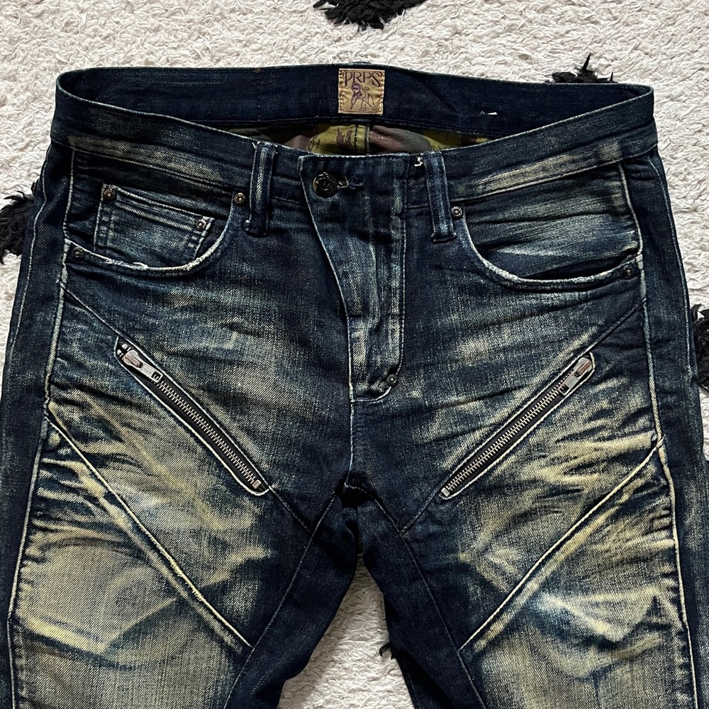 PRPS W30 Men's Dark Blue and Tan Relaxed distressed Jeans - Picture 5 of 16